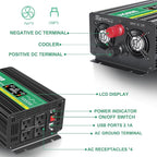 JIGUUN Power Inverter 2000 Watt, DC 12V to AC 120V Pure Sine Wave Inverter with LCD Display, 4 AC Outlets&USB Output, Power Converter with Remote Control for RV Emergency Camping. (PRO2000W-12)