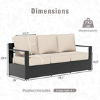 Aluminum Patio Sofa - 3-Seater Outdoor Sofa with 6" Thick Water-insistant Cushions, All-Weather Use Frame, Removable Cover, Ideal for Garden, Poolside (Beige)