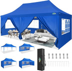 COBIZI 10x20 Pop Up Canopy with 6 Sidewall, Commercial Canopy UPF 50+ Waterproof Outdoor Gazebo with Carry Bag, Tents for Parties with Upgrade Frame, 3 Height Adjustable, Blue