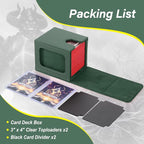 MTG Deck Box, Double Display Window MTG, Commander Deck Box Fits 120+ Single Sleeved Cards, PU Leather Magnetic Closure Card Box with 2 Dividers&2 Toploaders for TCG, CCG, Green