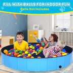 Foldable Dog Pool - 63" x 12" Anti-Slip Portable Dog Swimming Pool, Hard Plastic Collapsible Kiddie Pool for Outdoor and Indoor for Pets Dogs Cats and Kids