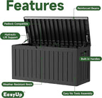 EasyUp 80 Gallon Outdoor Storage Box Waterproof, UV Resistant Resin Deck Box with Hydraulic Rod, Reinforced Stability for Patio, Garden, Striped Black