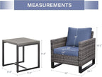 Rilyson Wicker Outdoor Patio Chairs Set - 3 Piece Rattan Patio Furniture Bistro Chairs Set with Waterproof Wicker,Comfortable Cushions and Sturdy Metal Frame for Porch Deck Backyard(Mixed Grey/Blue)