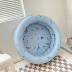 Inflatable Baby Retro Swimming Pool Family Cute Style Thickened Water Pool for Kids Indoor Outdoor Play (Blue)
