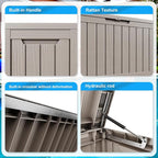 Vixzen 86 Gallon Resin Deck Box, Lockable Outdoor Storage Box for Patio Cushions Storage Furniture,Garden Tools, Pool Supplies, Weatherproof and UV Resistant- Grey