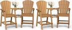Ciokea Tall Adirondack Chairs Set of 4, HDPE Outdoor Adirondack Bar Stools with Double Connecting Tray, Weather Resistant High Back Adirondack Balcony Chairs for Deck, Lawn, Pool, Backyard, Teak