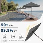 9FT Patio Umbrella with Fiberglass Ribs, Outdoor Market Table Umbrella with Crank and Tilt, UV Resistant Waterproof Canopy for Patio, Garden, Deck, Pool, Gray