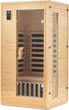 1 or 2 Person Sauna, Low EMF 6 Heating Plate Infrared Physical Therapy Wooden Dry Steam Sauna with MP3 Auxiliary Connection, Dual Controls, Iron Shirt Wall Plate, Home Spa Day Use, Winter Gift