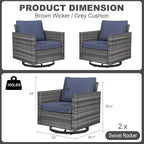 Luxury Outdoor Swivel Rocker Patio Chairs Set of 2, Swivel Patio Chairs for Porch, Yard, Deck, Poolside, Grey/Blue