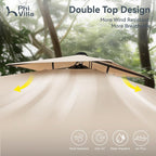PHI VILLA Cantilever Patio Umbrella with Base, Outdoor 10ft Large Square Umbrellas with 360°Rotation, Heavy Duty Hydraulic Double Umbrella Windproof for Outside, Pool, Deck, Garden, Porch, Beige