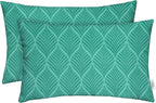 RSH DECOR: Lumbar Throw Pillows Set of 2 | 20” x 12" | All-Weather Spun Fabric | Water and Fade-Resistant | Outdoor Support Pillows for Patio Furniture | Fenbrook Teal
