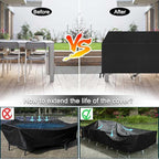 Patio Furniture Covers Outdoor Table Cover Waterproof Rectangular 420D Garden Dining Table Cover Wind Dust Proof Anti-UV Patio Sectional Couch Cover Table and Chair Set Covers 108"Lx82"Wx28"H Black