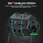 F2C Compost Bin Outdoor 43 Gallon Garden Dual Chamber Composter Bin - Bundled with Pearson's Gardening Gloves，BPA Free, Heavy-Duty Steel Frame, Rotating Tumbler with Sliding Doors | (Black)