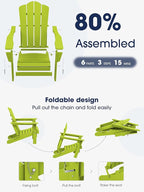 KINGYES Folding Adirondack Chair, HDPE All-Weather Patio Chairs, Wooden Textured Lawn Chair for Poolside, Backyard, Deck, Fire Pit, Apple