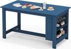 SERWALL Outdoor Bar Table, All Weather HDPE 36" Counter Height Dining Table with Storage and Wine Rack for Patio, Garden, Backyard, Balcony, Poolside, Blue