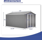 8×12 FT Storage Shed with 1 Lockable Door and Vents,Metal Aluminum Waterproof Tool Sheds,Heavy-Duty Sheds Unit W/Floor Frame,Lock & Key,Garden Shed for Storing Bicycles,Barbeques,Gray
