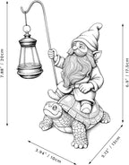 Garden Gnome Statue Riding Turtle - Garden Gnomes Decorations with Solar LED Lights, 7.9" Outdoor Resin Figurine Ornament for Patio, Yard, Funny Lawn Decor (Colored)