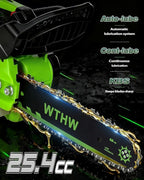 25.4CC Gas Powered Chainsaw 12 Inch, Lightweight Top Handle Handheld Chainsaw with Quenched Chain, Auto Lubrication, Safety Lock & Quick Stop for Tree Wood Cutting