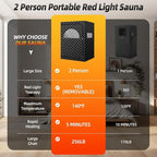 Portable Infrared Sauna with Red Light Therapy Lamp, 2 Person Steam Saunas Tent with 2 Large Folding Chairs, Remote Control, Dry Heated Indoor Home Spa for Gym/Pilates/Garage