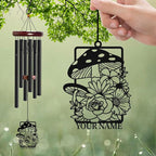 Personalized Customize Name Fantasy Mushroom Wonderland Wind Chime, Metal Iron 37 Inch Outdoor Memorial Gift for Garden Yard Patio Home Decor, Black (Style H)