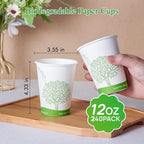ECOLipak 240 Count 12 oz Compostable Paper Cups, Biodegradable Disposable Paper Coffee Cups with PLA Lined, Eco-friendly Hot Drinking Cups for Party, Picnic,Travel,and Events