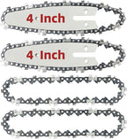 4 Inch Mini Chainsaw Chain and Bar for Replace Blade Pruner Mini Chainsaw Hand Held 4 Inch Cordless Chainsaw Chains 1/4"LP .043" Gauge 28 Drive Links for Wood Cutting [4Chains + 2Bars]