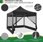 COBIZI 10x10 Heavy Duty Pop Up Canopy with 4 Mosquito Netting Wall, Easy Set Up Commercial Gazebo Party Tent, Outdoor Instant Screen Canopy for Backyard, Patio, Garden, Black