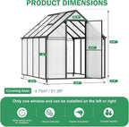 CDCASA 8.2x6.2 FT Greenhouse for Outdoors, Easy Assembly Aluminum Heavy Duty Polycarbonate Greenhouses w/Vent Window, Swing Door, Walk-in Green House for Sunroom Patio, Backyard, Garden,Black