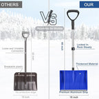 Ergonomic Large Snow Shovel for Driveway: 48-Inch Dual-Lock Knob Anti-Wobble Handle, 16" Plastic Blade w/Metal Edge, Ultra-Light 1.9 lb, Portable Aluminum Shaft, Car, Camping & Emergency, Blue