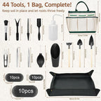LASZOLA 45 pcs Repotting Set with Potting Mat Tiny Tools for Indoor Plants Succulents, Gardening Bag Kit with Waterproof Tray and Mini Tools, Ideal for Soil Replacement Seedling Transplanting, Black