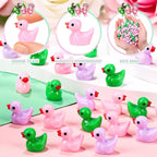 240 Pcs Witch Theme Mini Resin Ducks Miniature Green and Pink Tiny Small Duck Figurines Bulk for Birthday Party Favor Gift DIY Craft Dollhouse Garden Decor