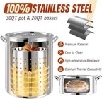 Stainless Steel Turkey Fryer Kit, 30QT Deep Pot & 10QT Fish Fryer, Waterproof Cover & 12-inch Skimmer, 55,000 BTUS Propane Burner Stove, Outdoor Deep Fryer, Crawfish Boiler with Basket