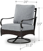 PHI VILLA Patio Swivel Chairs Set of 2, Outdoor Wicker Chairs with Thick Cushion, All Weather High Back Outdoor Furniture for Balcony Porch and Yard