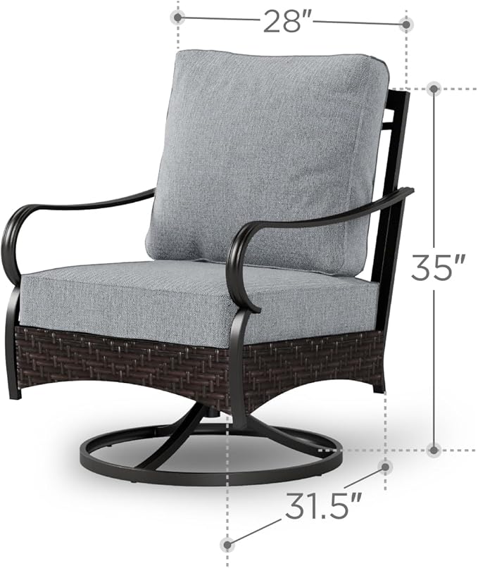 PHI VILLA Patio Swivel Chairs Set of 2, Outdoor Wicker Chairs with Thick Cushion, All Weather High Back Outdoor Furniture for Balcony Porch and Yard