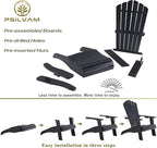 Psilvam Adirondack Chair, Oversized Poly Lumber Fire Pit Chair with Cup Holder, 350Lbs Support Patio Chairs for Garden, Weather Resistant Outdoors Seating, Relaxing Gift for Father & Mother (Black)