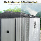 8x4 ft Outdoor Metal Storage Shed with Floor Foundation and Window, Lockable Galvanized Steel Tool Shed with Sliding Door and Air Vent, Waterproof Garden Storage House for Backyard, Patio