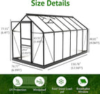 12x6ft Polycarbonate Greenhouse, Heavy Duty Walk-in Aluminum Greenhouse for Outdoors, Garden, Backyard, with Ventilation Window, Rain Gutter, Sliding Door