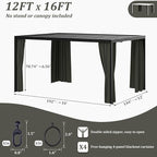 Gazebo Universal Replacement Privacy Curtain,12'×16' Gazebo Outdoor Waterproof Curtains, 4-Panels Sidewall Curtains with Double Zipper for Patio Canopy, Garden and Backyard (Curtain Only)