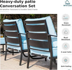 MFSTUDIO 7 Pieces Metal Patio Furniture Sets, 2 Swivel Chairs, 3-Seat Deep Seating Sofa, 2 Single Couch and 2 Ottoman, All Weather 9 Seats Outdoor Conversation Set for Garden Backyard, Blue Cushion
