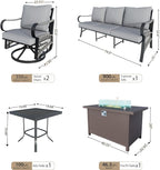 5 Pieces Patio Conversation Sets, All Weather Metal Outdoor Furniture Set, 3-Seater, 2 Swivel Rockers, 1 Side Tables, 1 Fire Pit Table for Backyard Garden Deck Porch Poolside, Gray