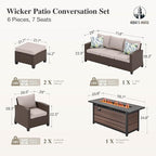 HERA'S HOUSE Patio Furniture Set with 56" Fire Pit Table, Outdoor Patio Conversation Sets, 6 Pieces 7 Seats Wicker Outside Sectional Sofa Set for Lawn Backyard Deck
