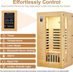 Garvee 2025 Upgrade 1 to 2 Person Sauna, 6 Heating Plate Infrared Physical Therapy Wooden Dry Steam Sauna, Low EMF, MP3 Auxiliary Connection, Dual Controls Inside and Outside Fits, Home Spa Day Use