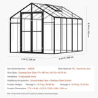 VEVOR Polycarbonate Garden Greenhouse, 8 x 10 Ft, with 2 Ventilation Windows, Hinged Door, Pavilion Style, Large Aluminium Greenhouse Kit, Flower Plant Shelter for Outdoors, Backyard