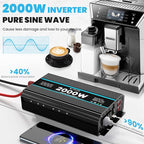 2000 Watts Pure Sine Wave Inverter 12V DC to 110/120V AC Power Inverter with 2 AC Outlets, 3.1A USB Port, LCD Display, Remote Controller, Car Power Converter for Truck, Home, Vehicles, Boat