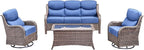 Luxury High Back Outdoor Furniture with 6-Inch Thick Cushions, Patio Furniture Set with Swivel Chairs, 4 PCS Wicker Conversation Set for Porch, Balcony, Deck and Yard