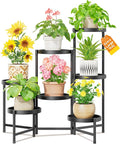 LASZOLA 7 Tiered Folding Plant Stand Indoor for Multiple Large Planter, Tall Heavy Duty Adjustable Rack with Rust Proof 10 Inch Wide Tray, Sturdy Vertical Tree Organizer for Narrow Inside Floor, Black