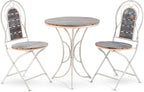Alpine Corporation Indoor/Outdoor 3-Piece Wood and Metal Bistro Set Table and Folding Chairs Patio Seating