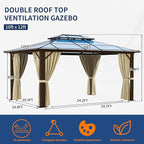 12'x16' Hardtop Gazebo, Outdoor Polycarbonate Double Roof Canopy, Aluminum Frame Permanent Pavilion with Curtains and Netting, Sunshade for Garden, Patio, Lawns