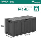 YITAHOME 80 Gallon Resin Deck Box, Weather Resistant Outdoor Storage Box, Lockable Indoor Outdoor Storage for Supplies and Essentials, Dark Gray
