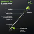 Greenworks 60V 16" Brushless Cordless String Trimmer, Attachment Capable, 4.0 Ah Battery & Charger